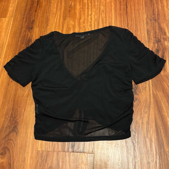 American Eagle Don’t Ask Why Sheer Black Ruched Crop Top - Picture 2 of 8